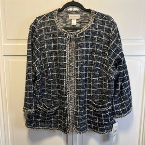 NWT Alfred Dunner Plus Size Sloane Street Shimmer Boucle With Fringe Trim Jacket